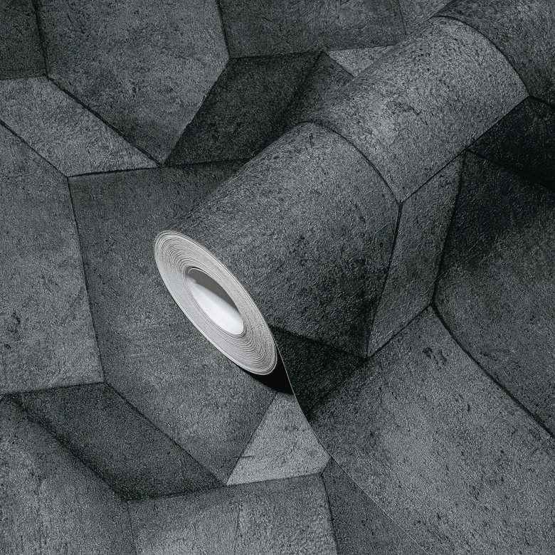 3D-effekt non-woven tapet svart antracit betong utseende mönster tapet hall 