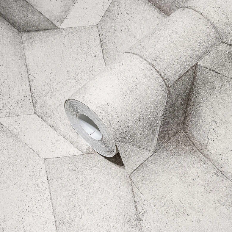 A.S. Création non-woven tapet The BOS - beton look 3D effekt lysegrå, grå 