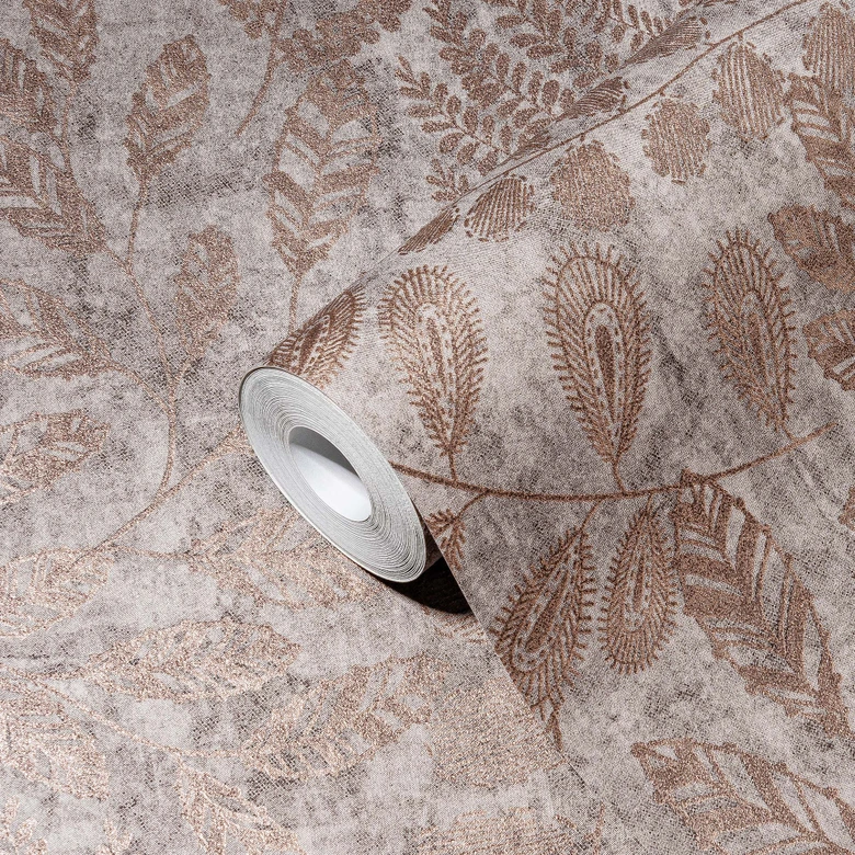 A.S. Création Papier peint intissé The BOS - papier peint à fleurs gris, rose, or 