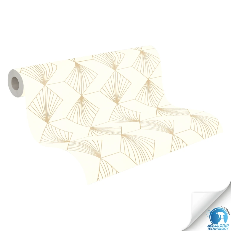 Papier peint art déco blanc or - papier peint intissé géométrique - tapisserie sans colle 