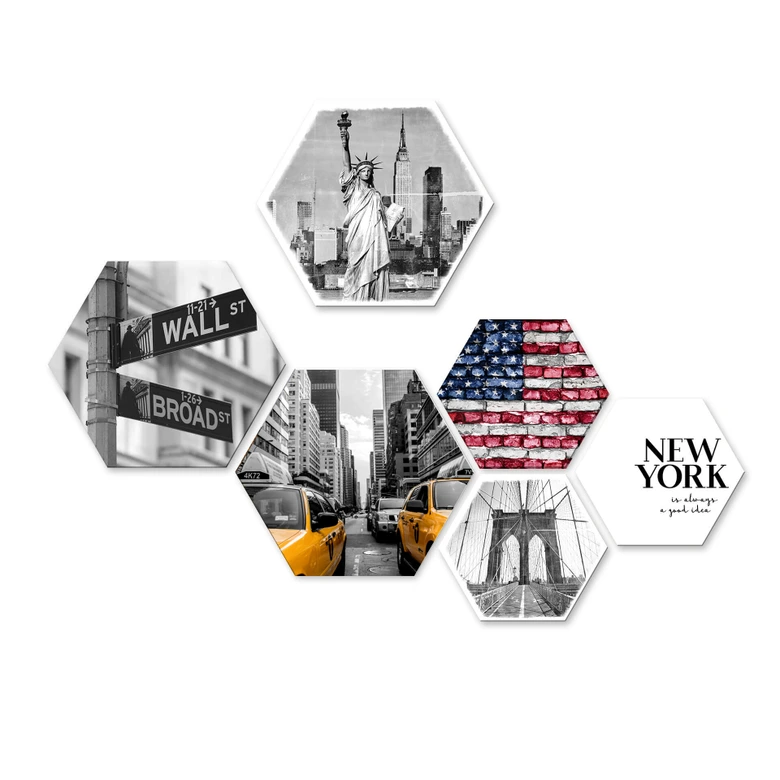 Hexagon - Alu-Dibond - Typisch New York (6er Set) 