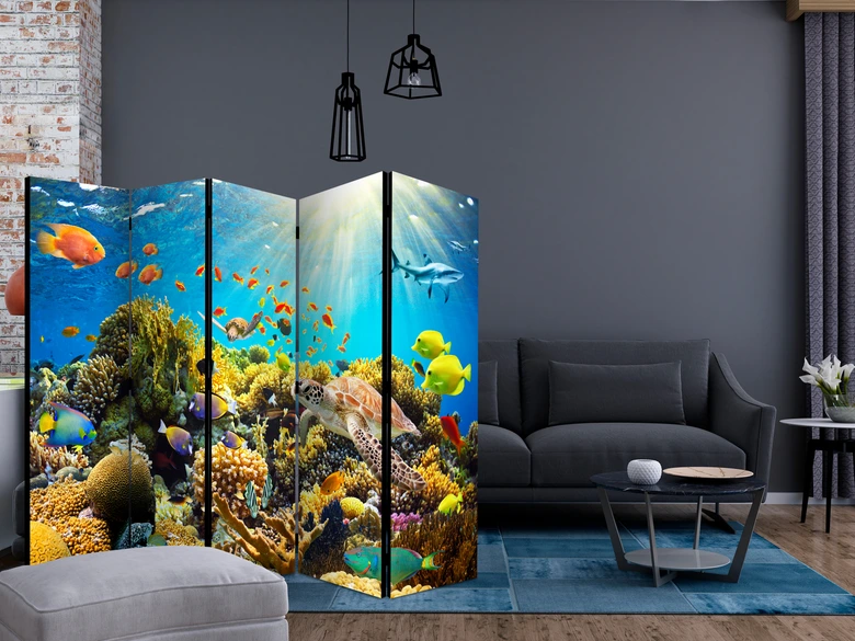Paravent Séparation de pièce - Aventure sous-marine , 5 pièces - 225x172 cm 