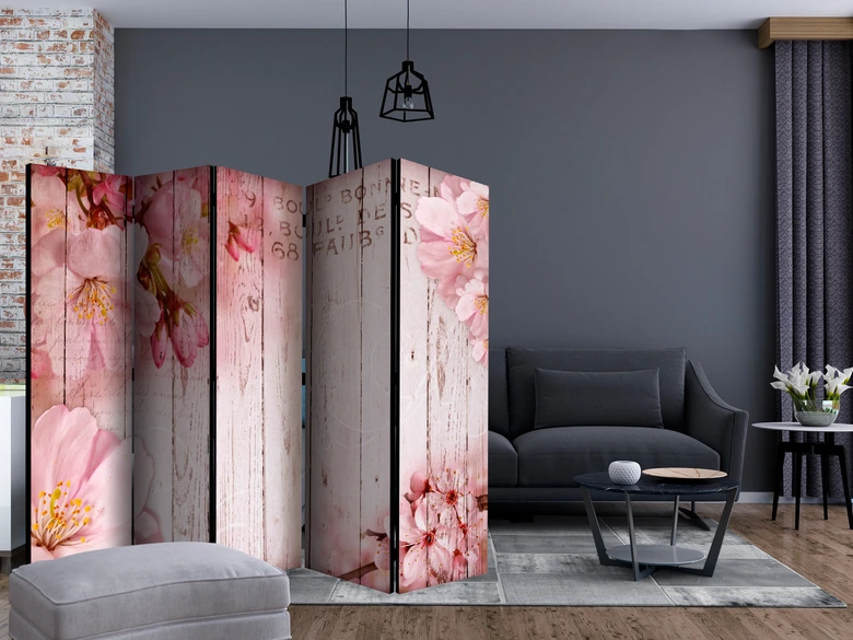 Paravent Séparation de pièce - Fleurs de pommier roses , 5 pièces - 225x172 cm 