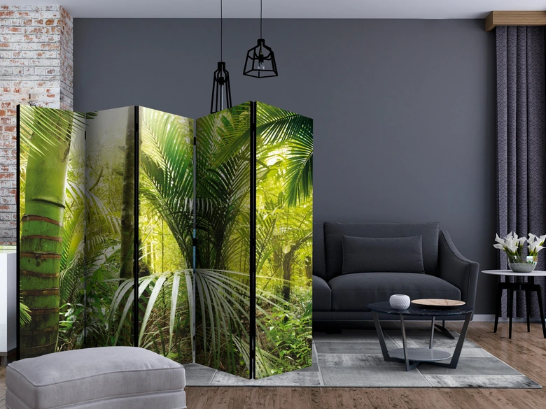 Paravent Séparation de pièce - Ruelle verte , 5 pièces - 225x172 cm 
