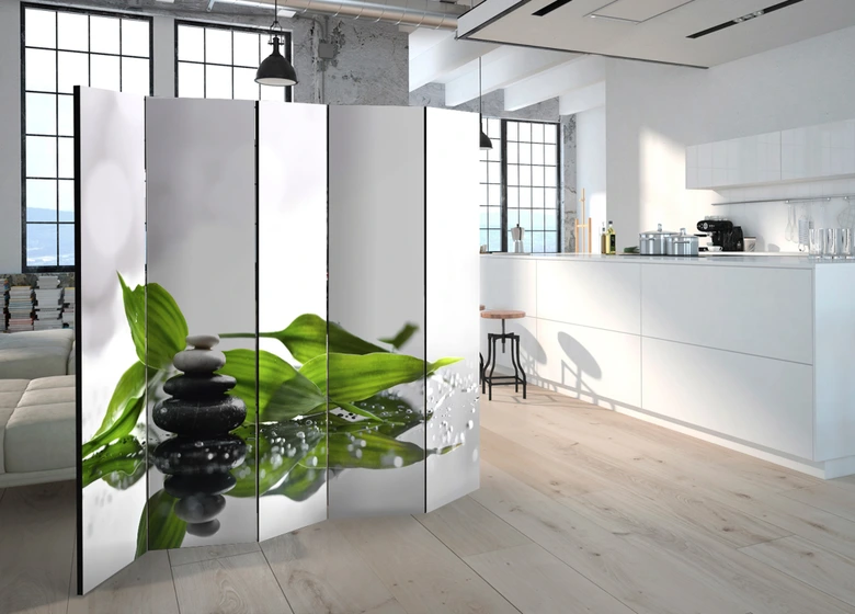 Paravent, Raumteiler freistehend, Trennwand - Zen Stille , 5-teilig - 225x172 cm 
