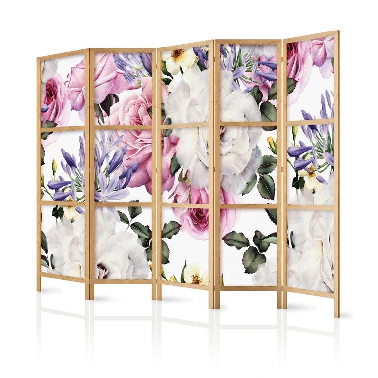 Paravent japonais Séparation de pièce - Pré fleuri, 3 pièces 