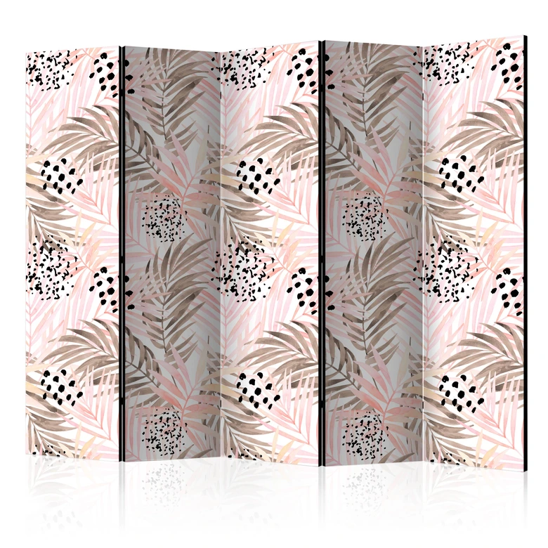 Paravent Séparation de pièce - Feuilles de palmier roses, 3 pièces 