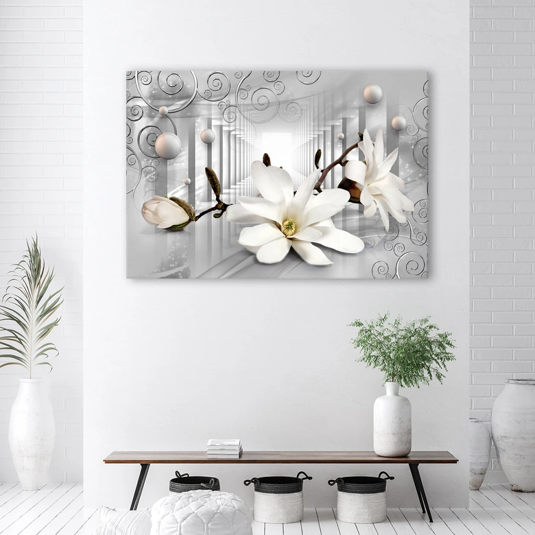 Canvasbillede, Blomster i en tunnel 3D kugler 