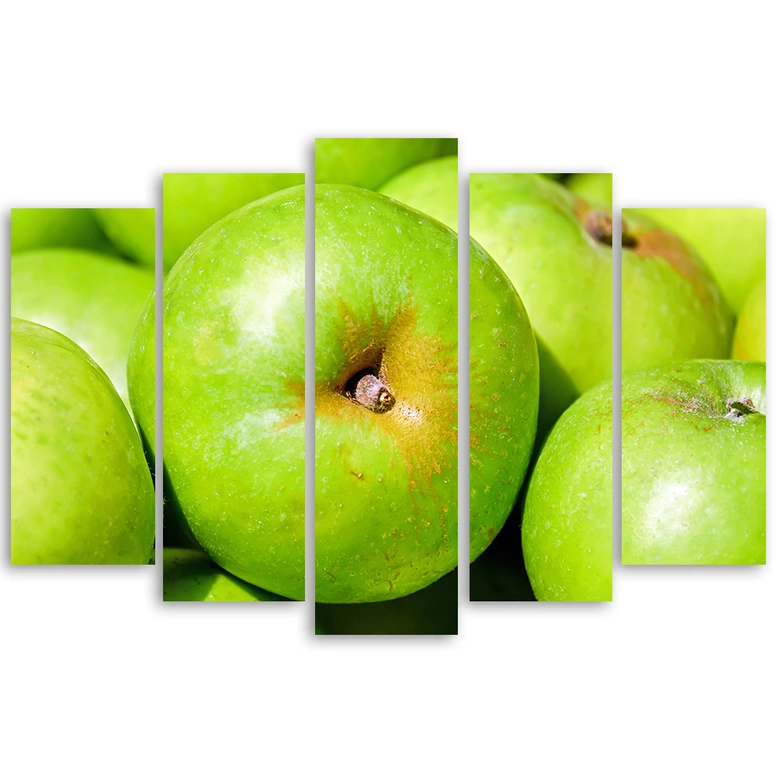 Leinwandbild 5 teilig, Äpfel Grün 