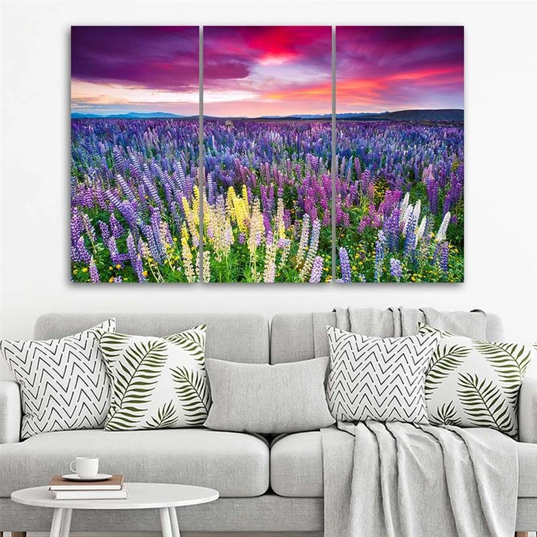 Leinwandbild 3-teilig, Lavendelfeld Natur 