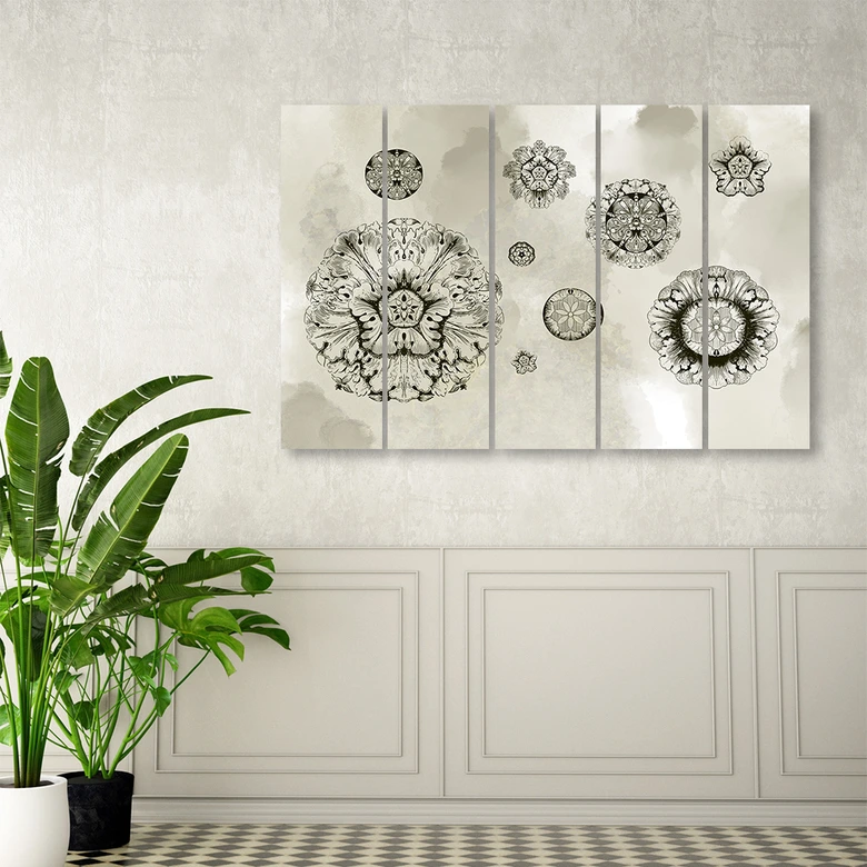 Leinwandbild 5 teilig, Florale geometrische Formen 