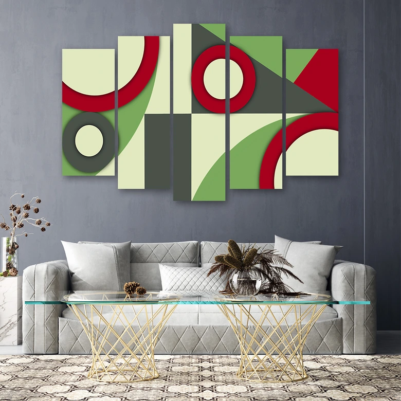 Canvas print 5 stuks, Geometrische abstractie vormen 