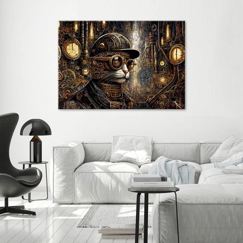Leinwandbild, Fantastische Katze im Steampunk-Stil 