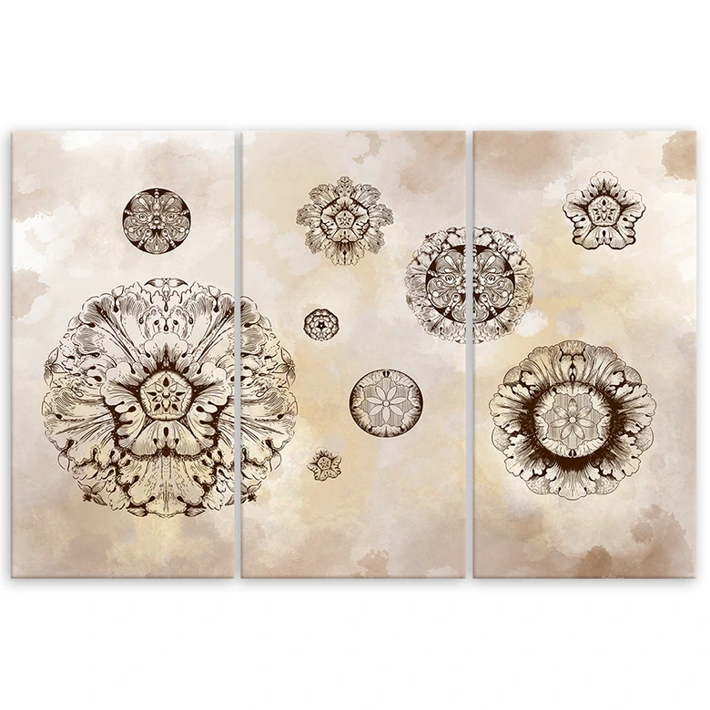 Leinwandbild 3 teilig, Florale geometrische Formen 