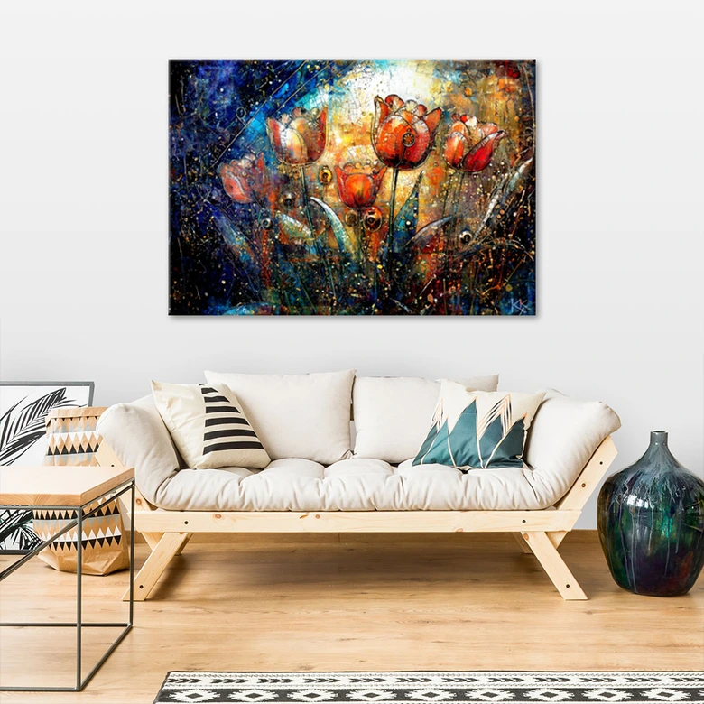 Leinwandbild, Abstrakte Blumen Bunt 