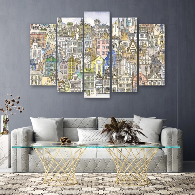 Leinwandbild 5 teilig, Fröhliche Stadt 