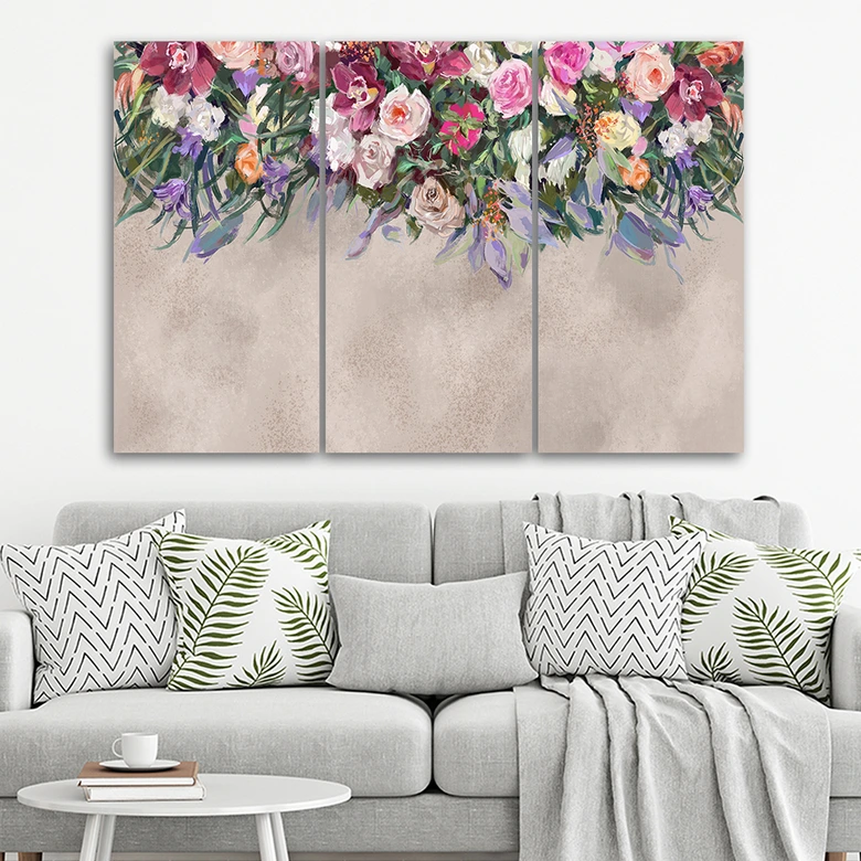 Leinwandbild 3 teilig, Blumen überwachsen 