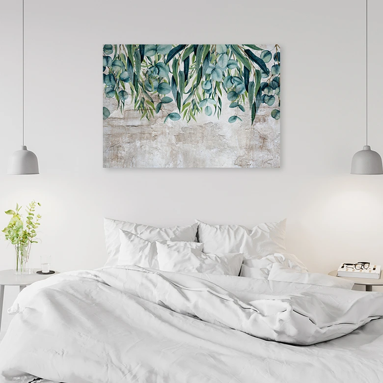 Leinwandbild, Grüne Hängende Blätter Beton 