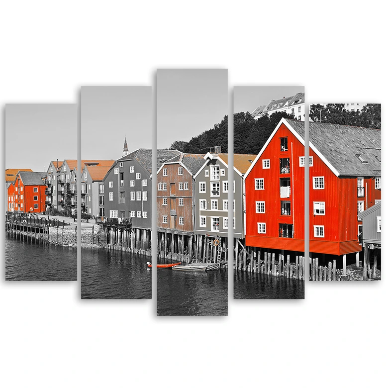 Leinwandbild 5 teilig, Gebäude Meer 