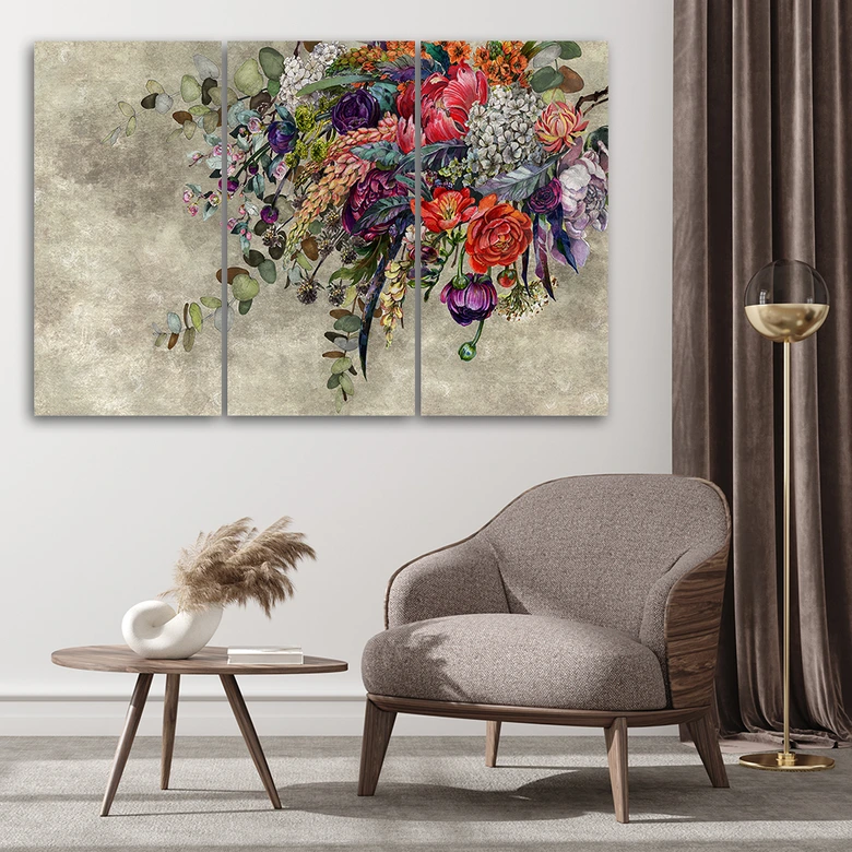 Leinwandbild 3 teilig, Blumenstrauß 