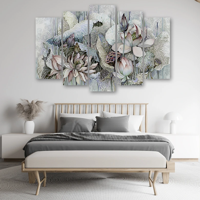 Leinwandbild 5 teilig, Saint Lotos Blumen 