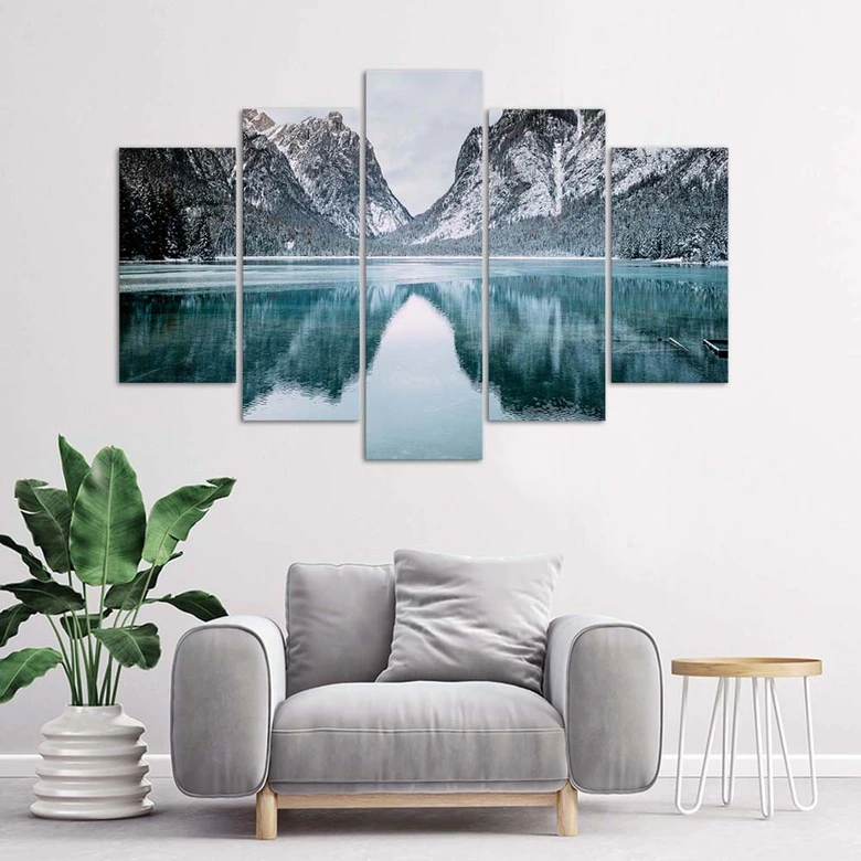 Canvasdoek 5 stuks, berglandschap meer 