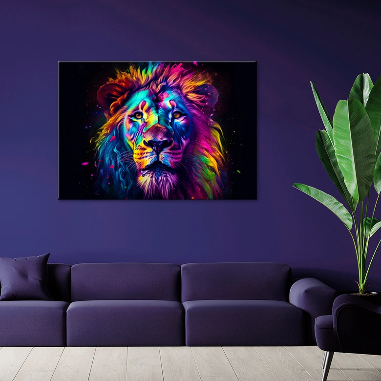 Canvas print neon farve portræt løve Ai 