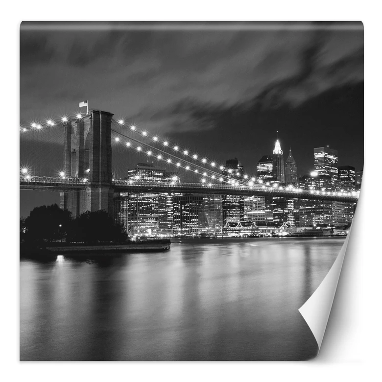 Fototapete, New York Brooklyn Bridge bei Nacht beleuchtet 