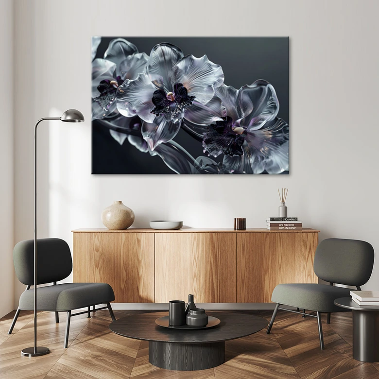 Canvasbillede, Sorte og hvide blomster i blomst 