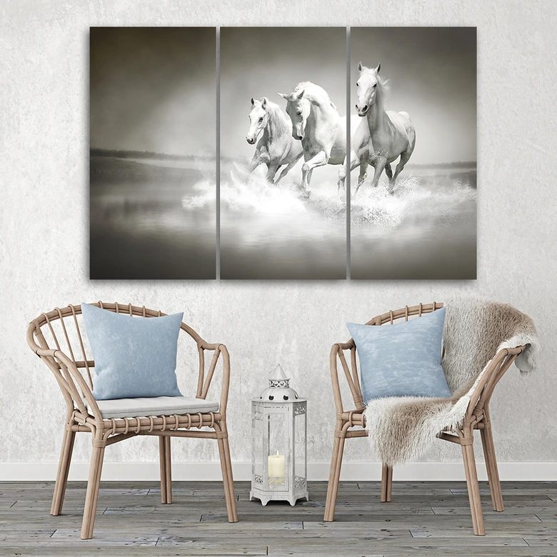 Leinwandbild 3-teilig, Galopp der weißen Pferde 