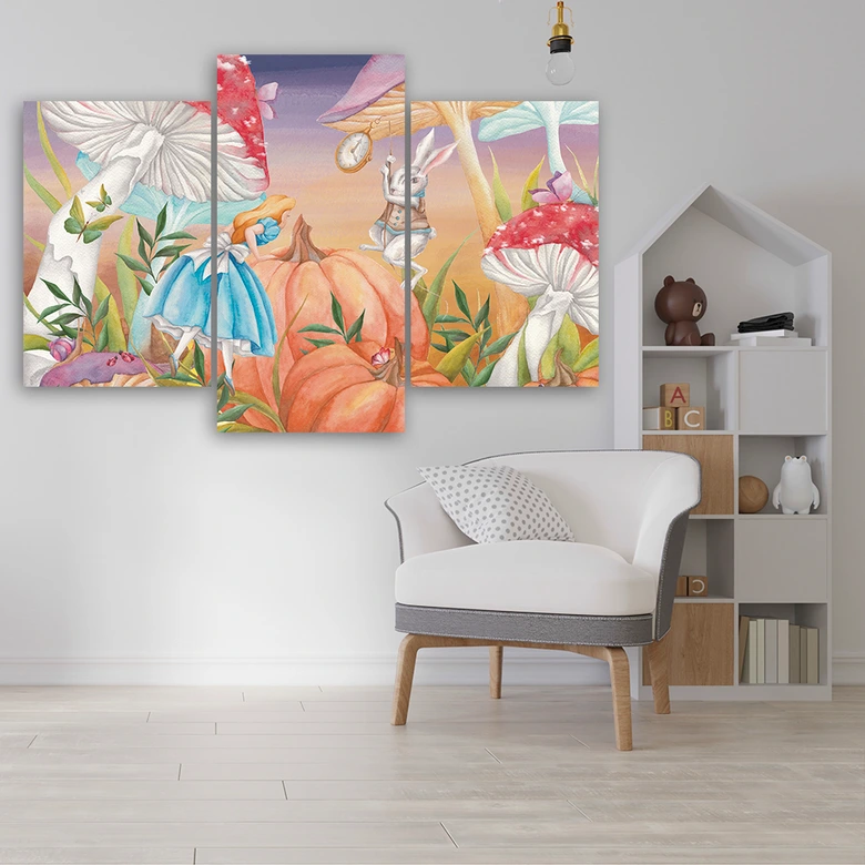 Leinwandbild 3 teilig, Little Alice im Land der Wunder 
