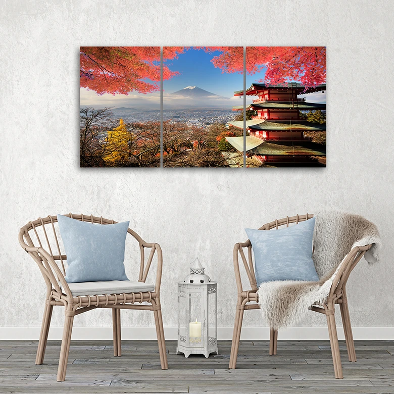 Leinwandbild 3-teilig, Japan Landschaft Berg 