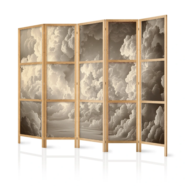 Japanischer Paravent, Raumteiler freistehend, Trennwand - Whisper: Illuminated Clouds 