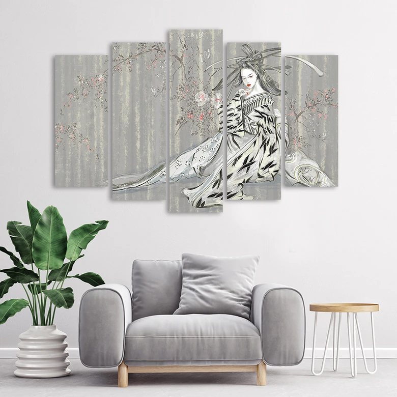 Leinwandbild 5 teilig, Traditioneller japanischer Geisha 