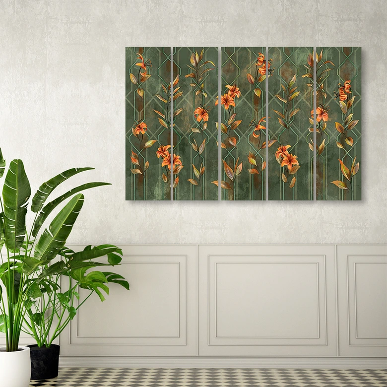 Leinwandbild 5 teilig, Lilia gelbe Blume 