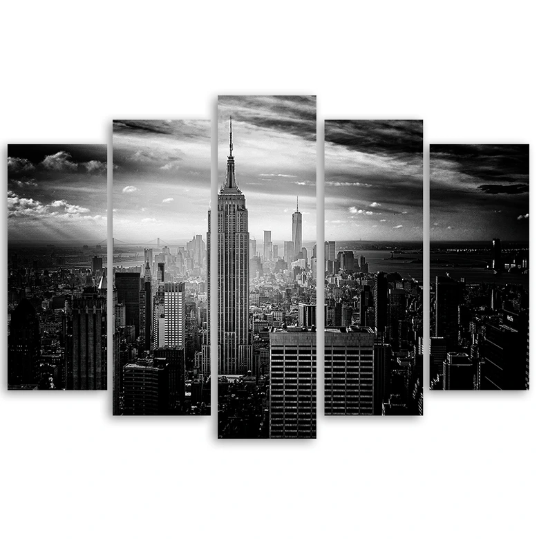 Leinwandbild 5 teilig, New York City Schwarz und Weiß 
