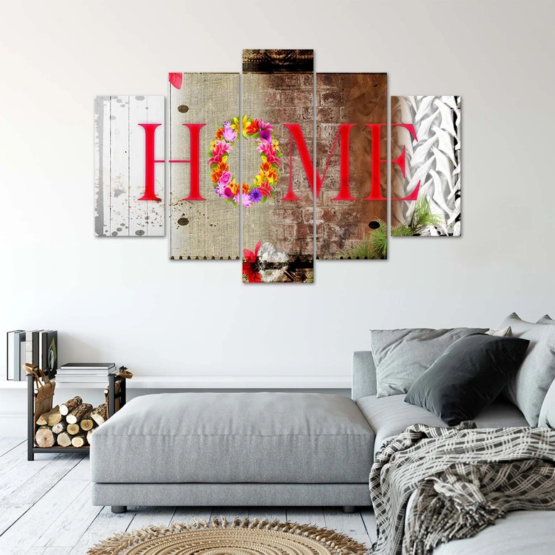Leinwandbild 5 teilig, Startseite Inschrift Blumen 