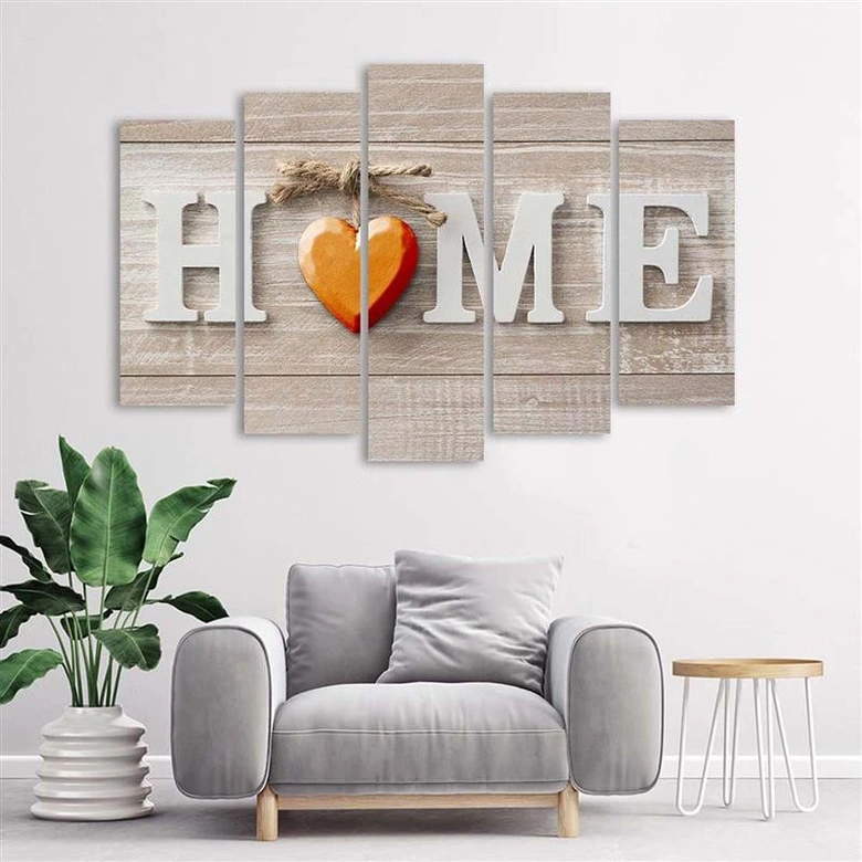 5 stykke lærredstryk Home Heart Wood Shabby 