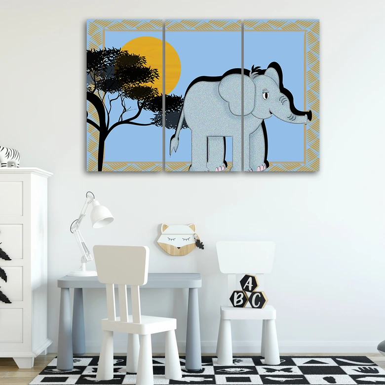 Leinwandbild 3-teilig, Elefant Tier Kinder 