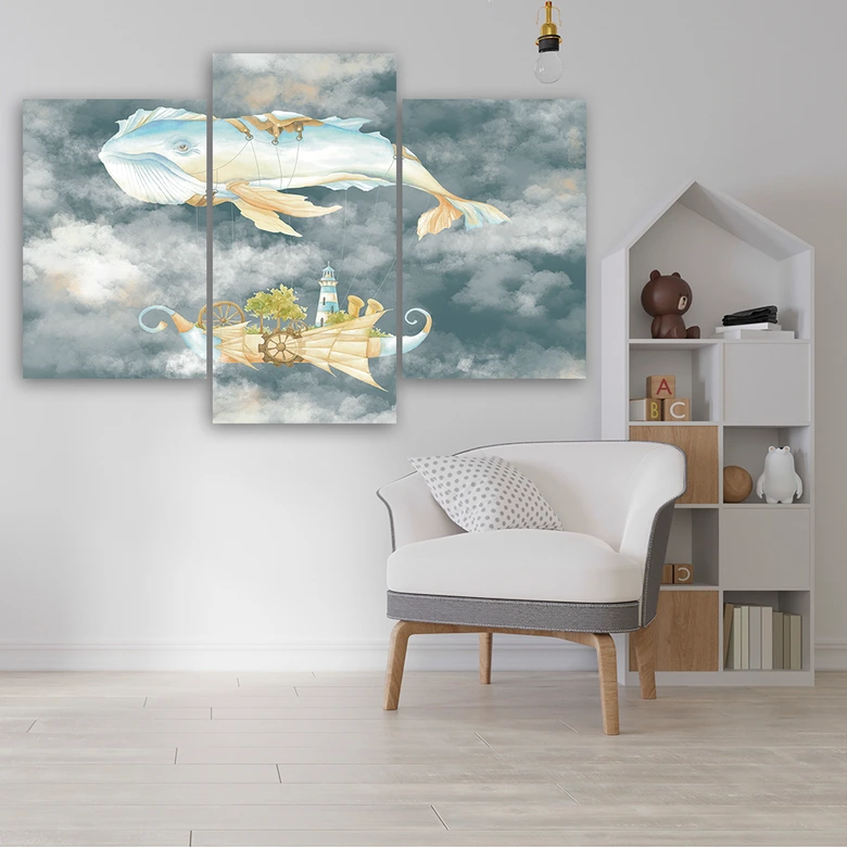 Leinwandbild 3 teilig, Fliegerwal und Schiff 