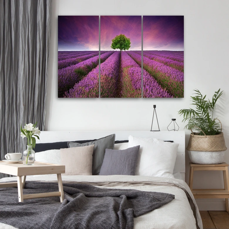 Leinwandbild 3-teilig, Lila Blumenwiese 