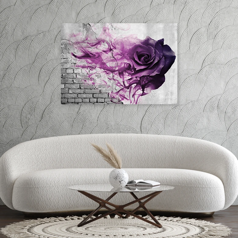 Tableau sur toile, Fleurs roses violettes aspect brique 