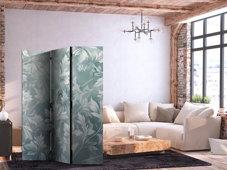 Paravent, Raumteiler freistehend, Trennwand - Ornaments in Rubbed Faded Turquoise: Floral Pattern 