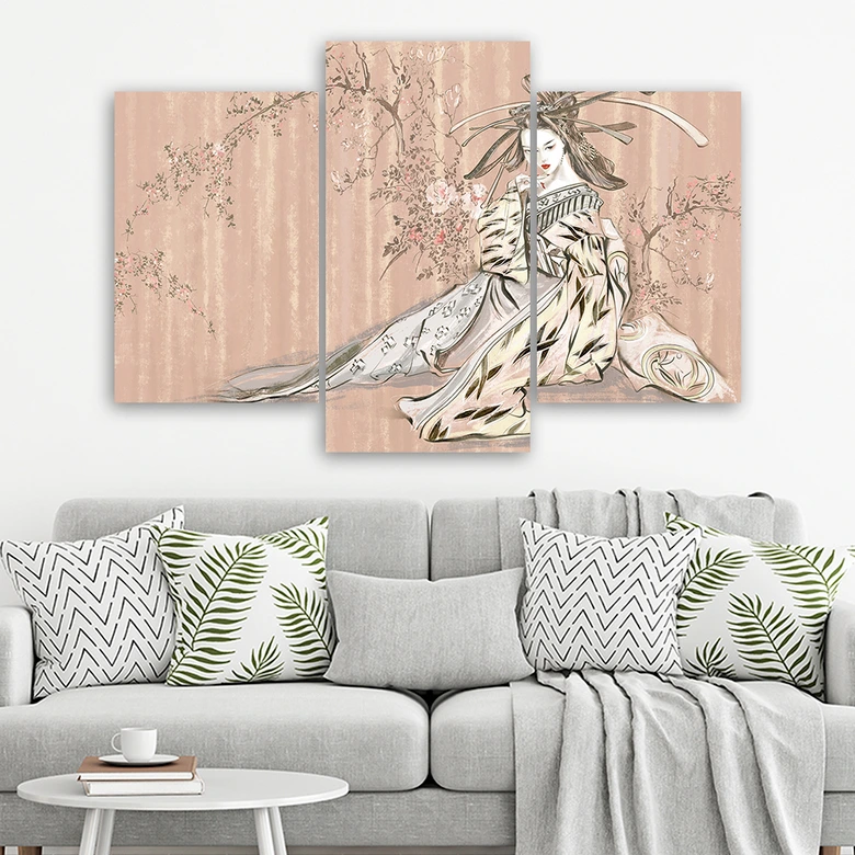 Leinwandbild 3 teilig, Traditioneller japanischer Geisha 
