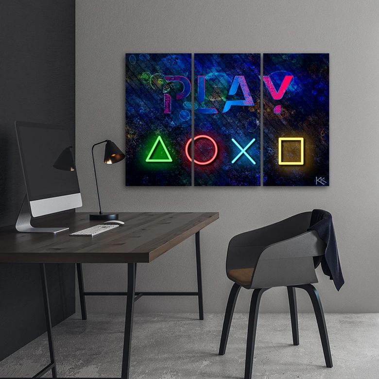 Leinwandbild 3 teilig, Die Controller -Tasten und das Inschrift spielen 