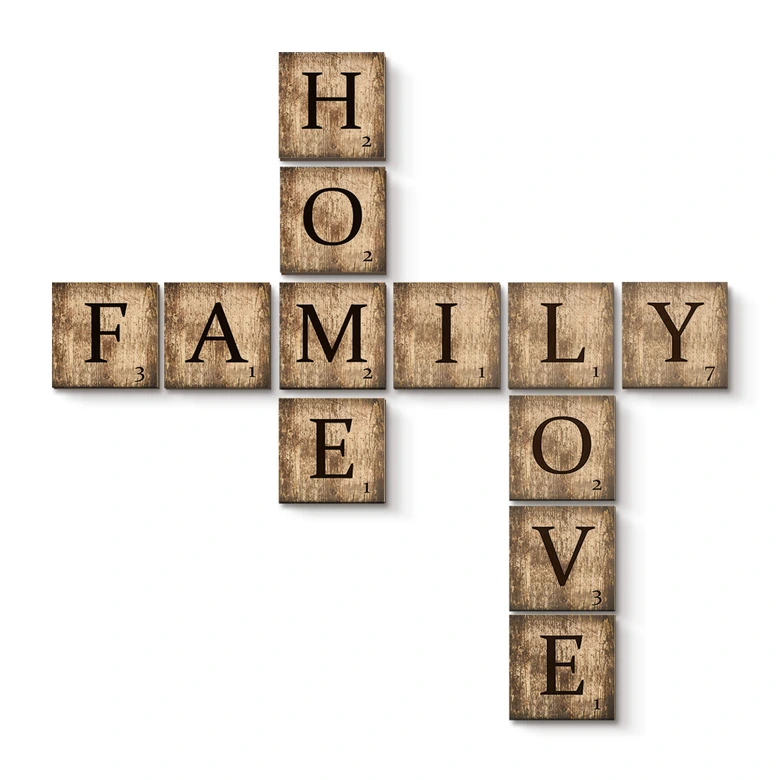 Scrabble Letters - Vintage Look - Family, Love, Home 