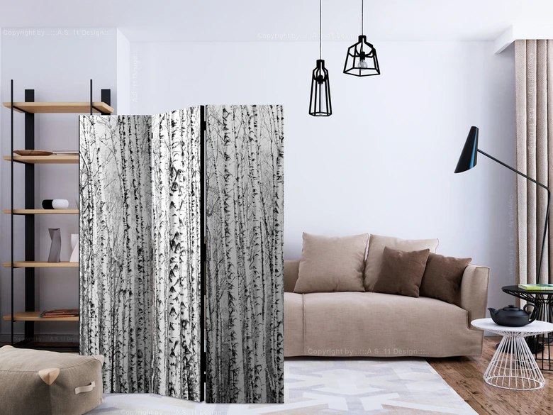Paravent Séparation de pièce - Forêt de bouleaux, 3 pièces - 135x172 cm 