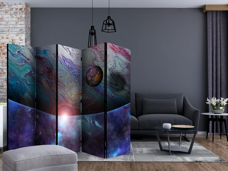 Paravent, Raumteiler freistehend, Trennwand - Raumfahrt , 5-teilig - 225x172 cm 