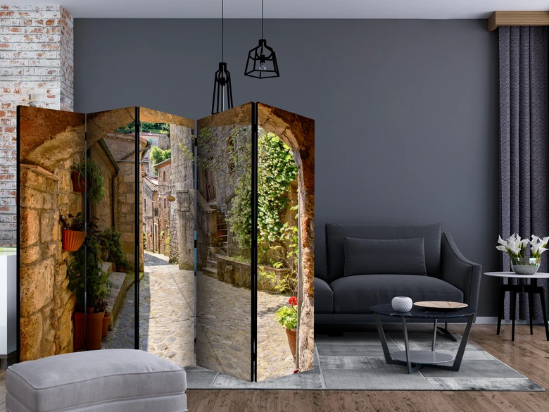 Paravent Séparation de pièce - Ruelle de province en Toscane , 5 pièces - 225x172 cm 