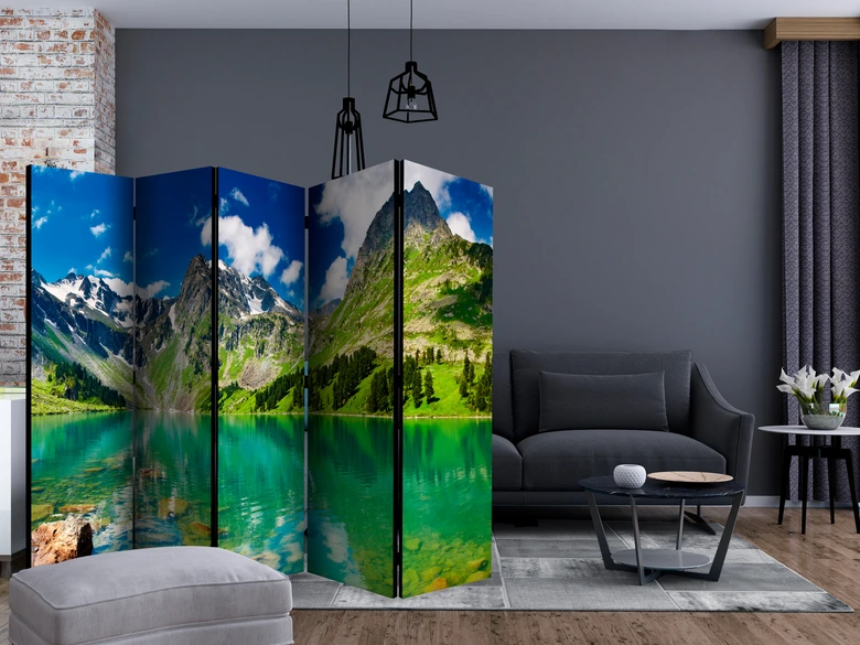 Paravent Séparation de pièce - Lac de montagne , 5 pièces - 225x172 cm 